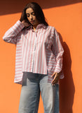 Baby Pink Broad Stripe Pure Cotton Oversized Shirt