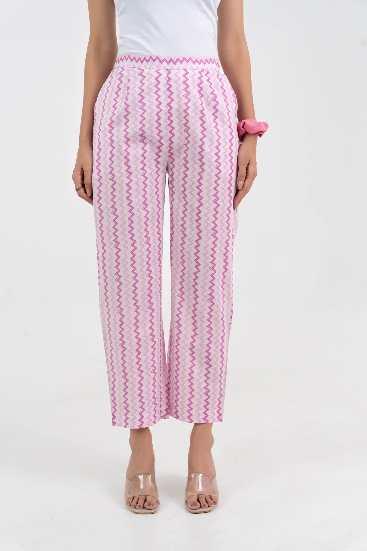 White Block Printed Pure Cotton Pant