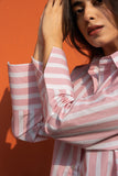 Baby Pink Broad Stripe Pure Cotton Oversized Shirt