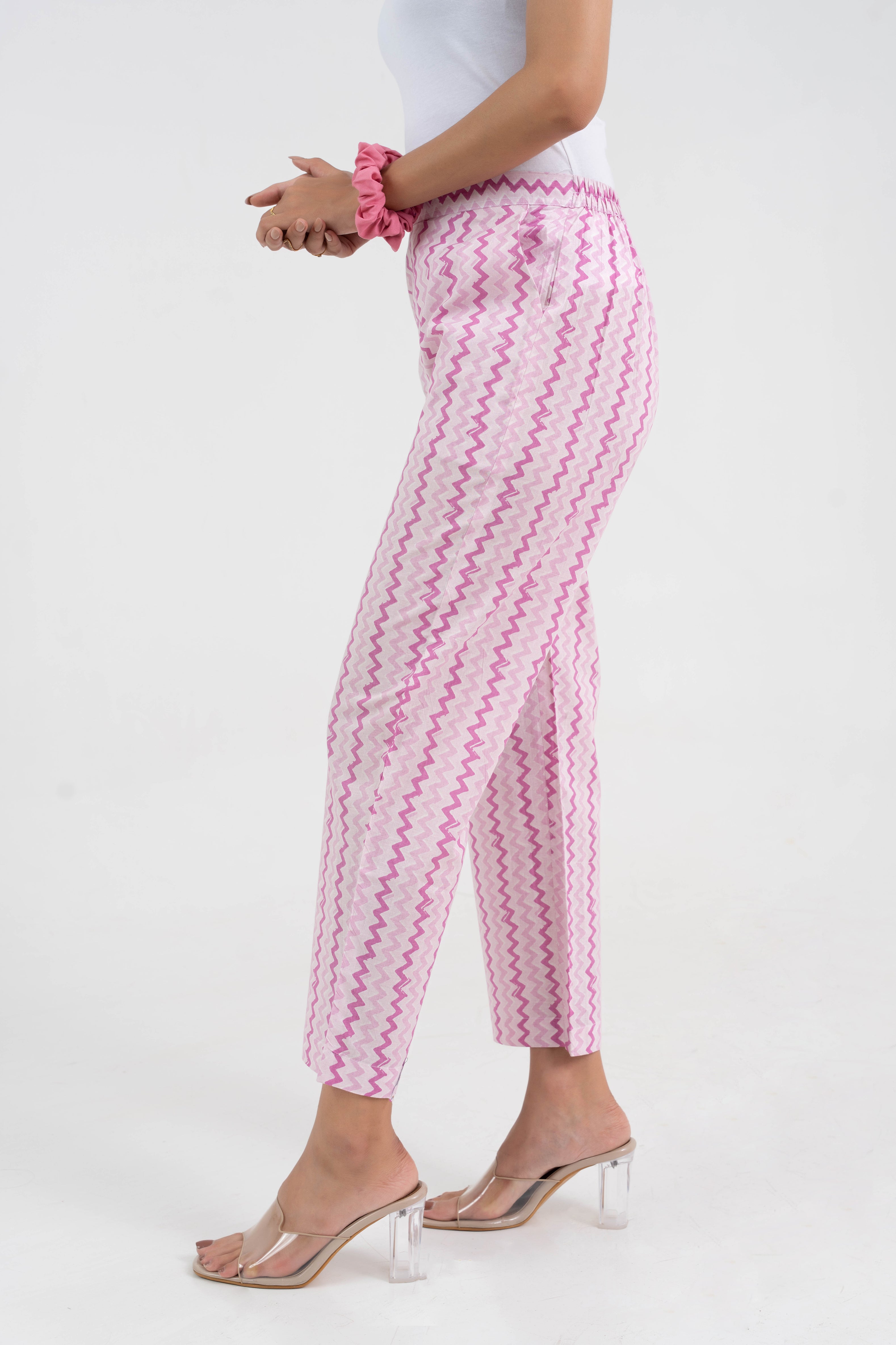 White Block Printed Pure Cotton Pant