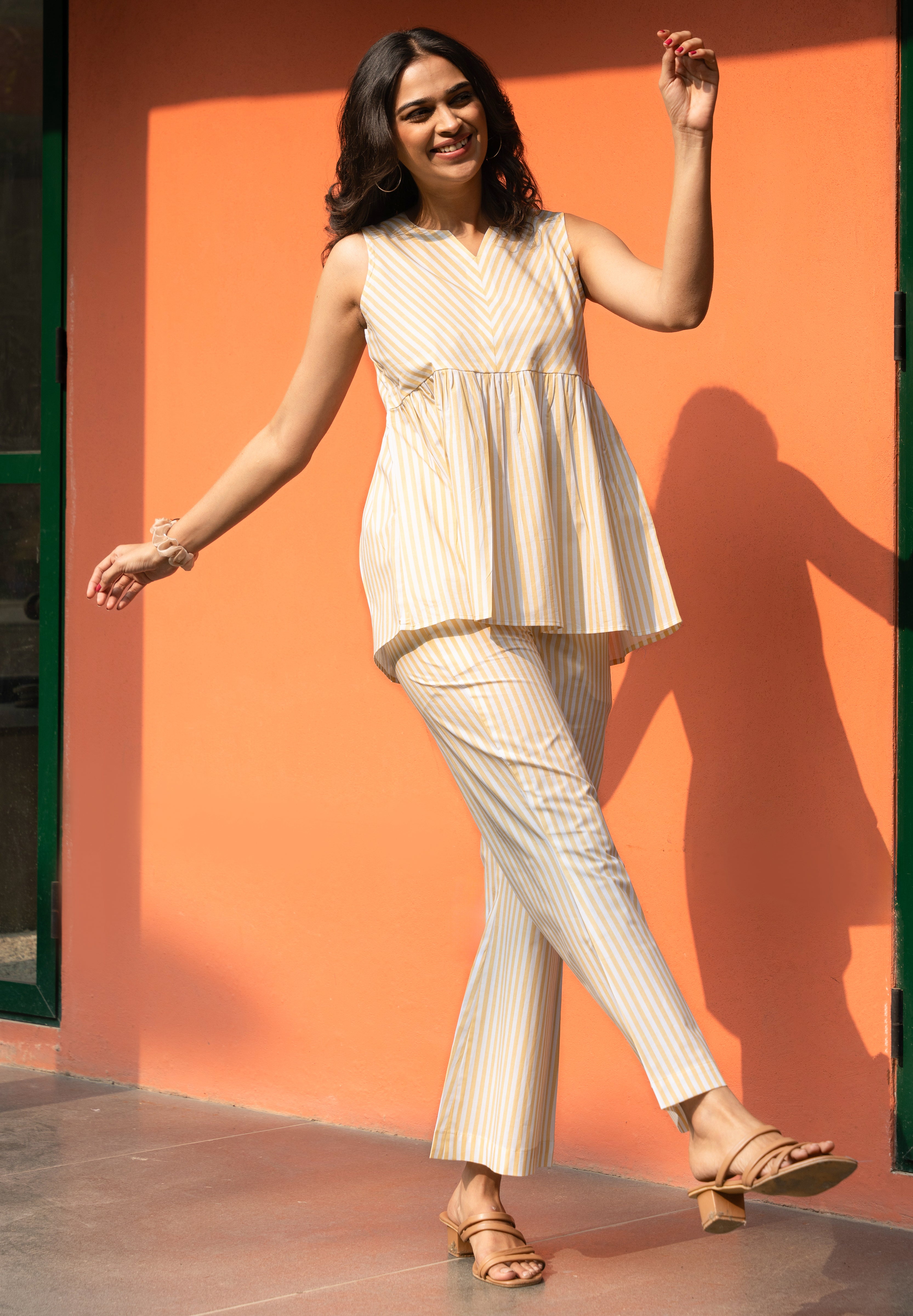 Yellow Stripe Pure Cotton Sleeveless Top