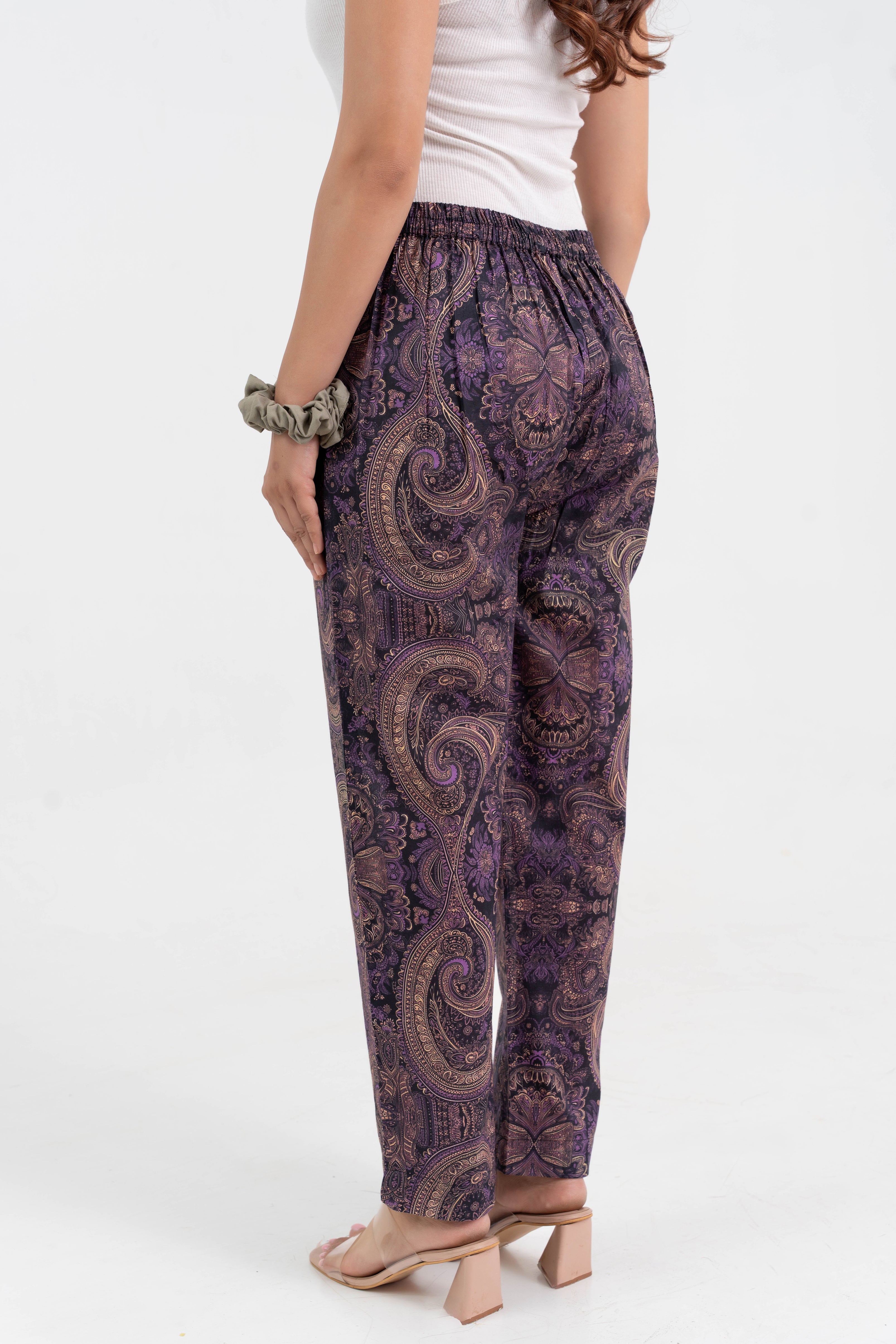 Purple Paisley Printed Pure Cotton Pant