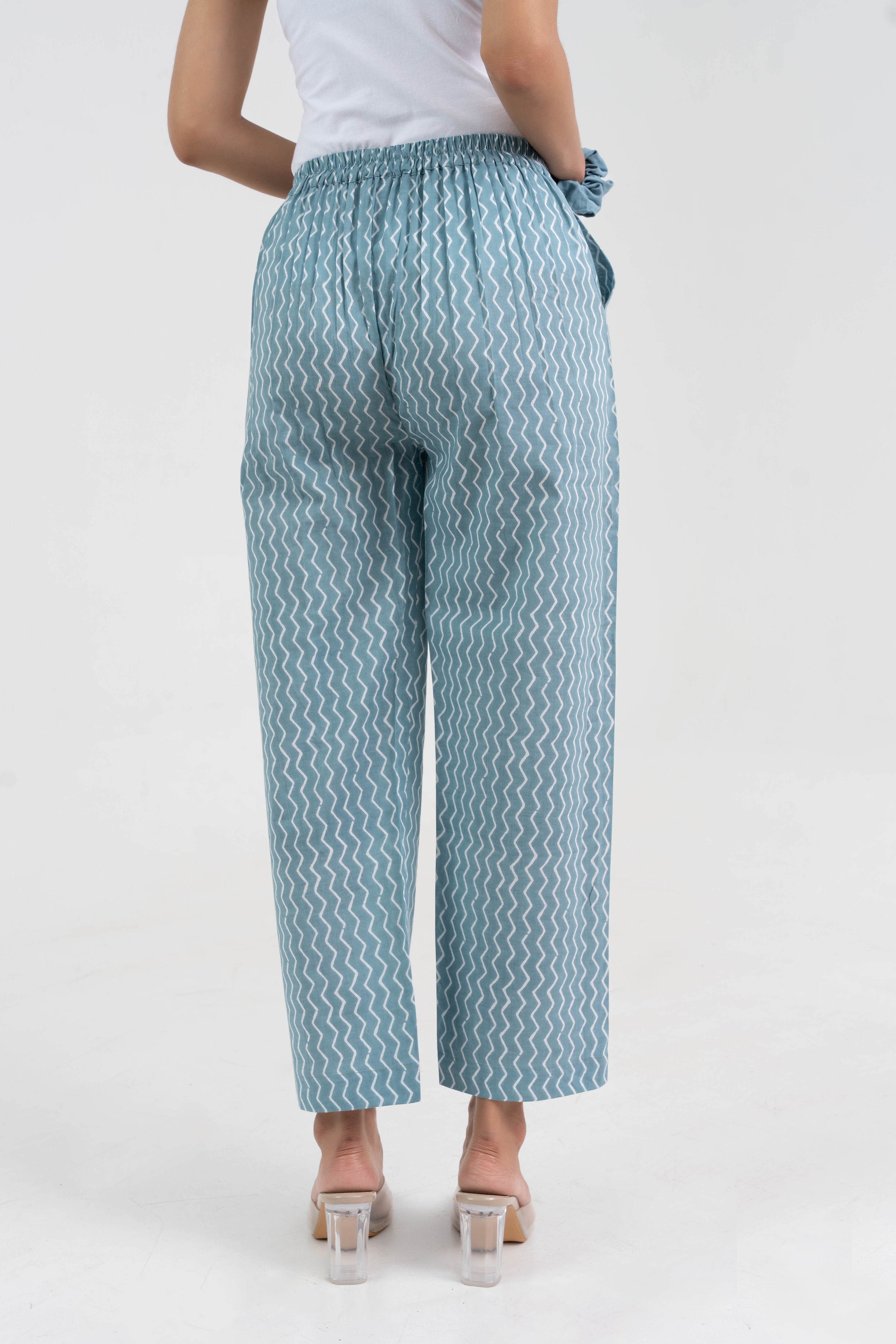 Sky Blue Block Printed Pure Cotton Pant