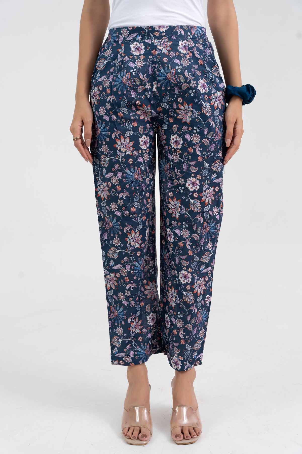 Blue Floral Printed Pure Cotton Pant