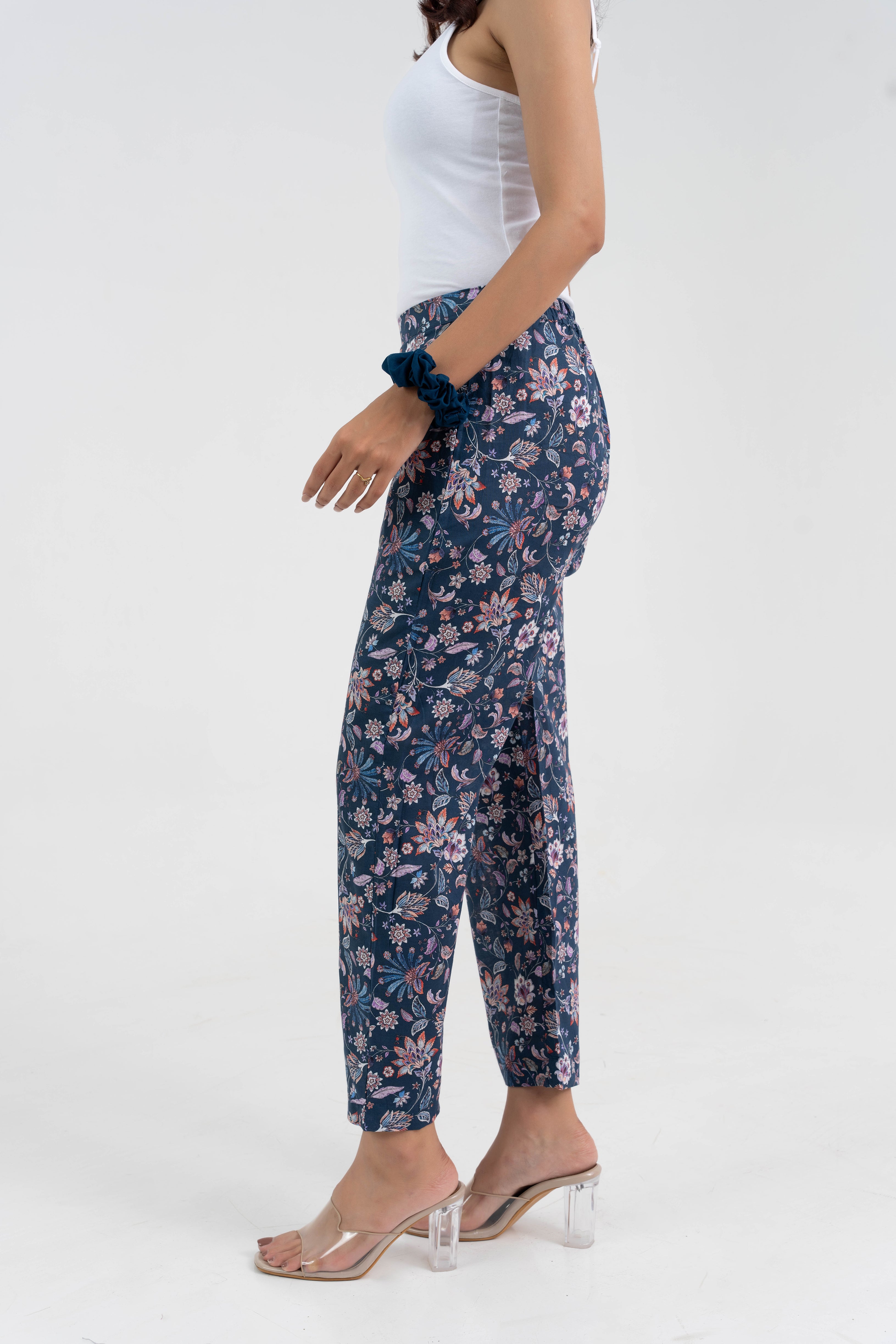 Blue Floral Printed Pure Cotton Pant