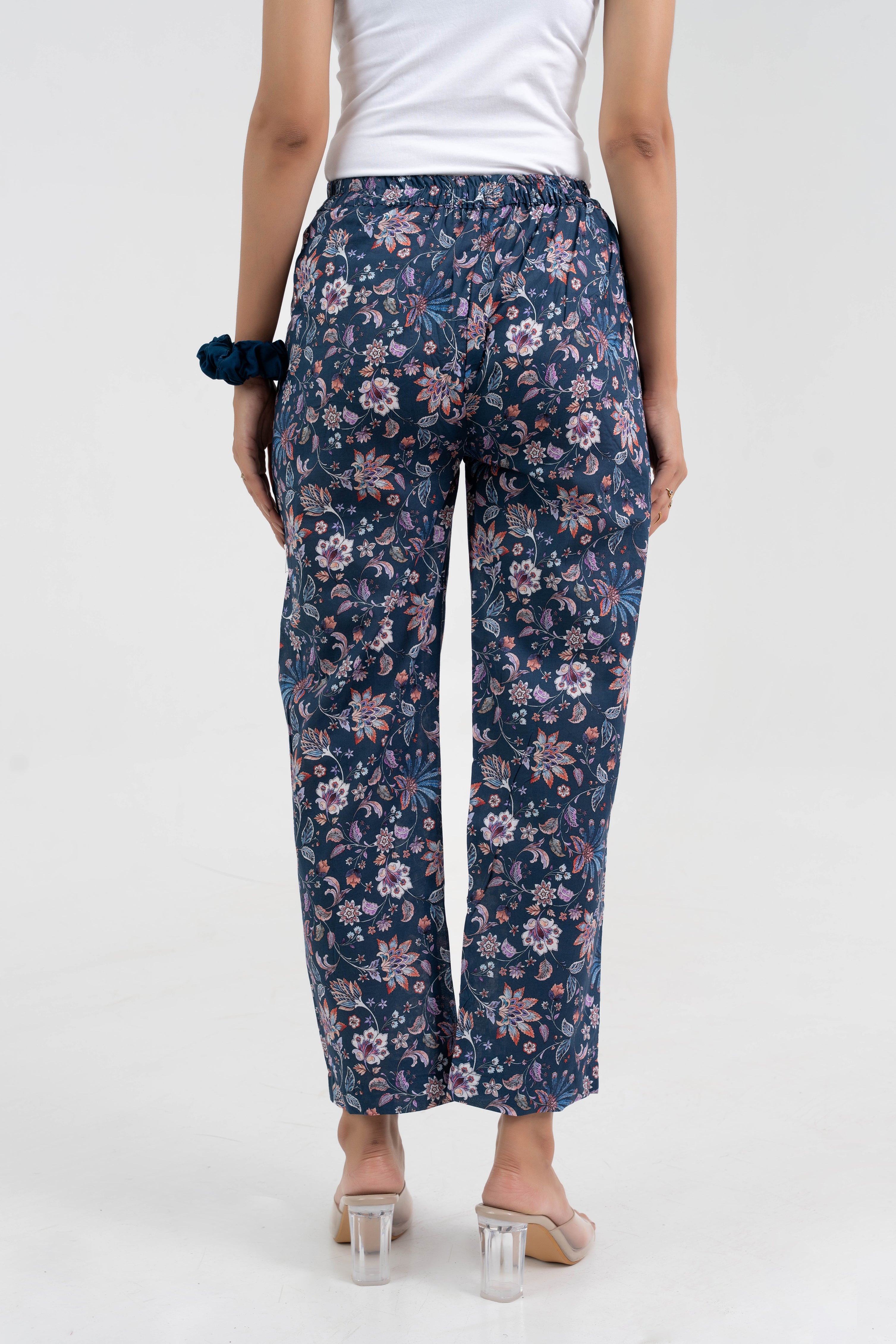 Blue Floral Printed Pure Cotton Pant