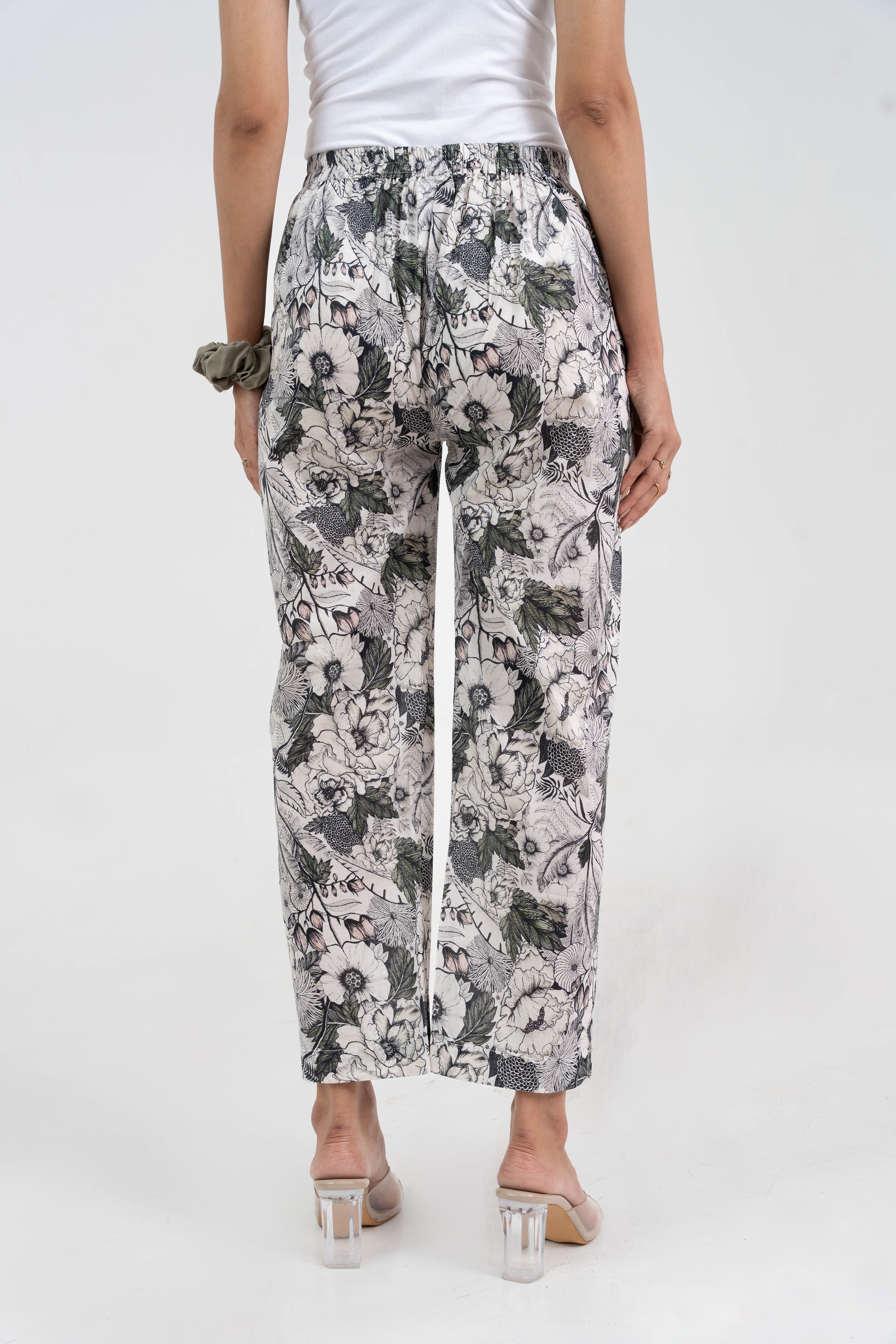 White Floral All Over Printed Pure Cotton Pant