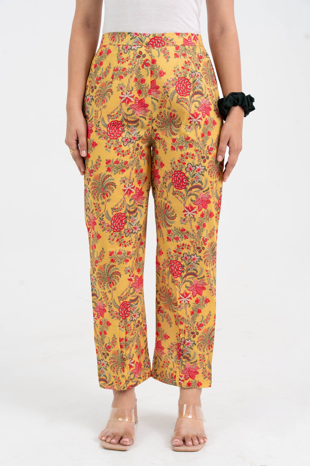 Yellow Floral Jaal Printed Pure Cotton Pant