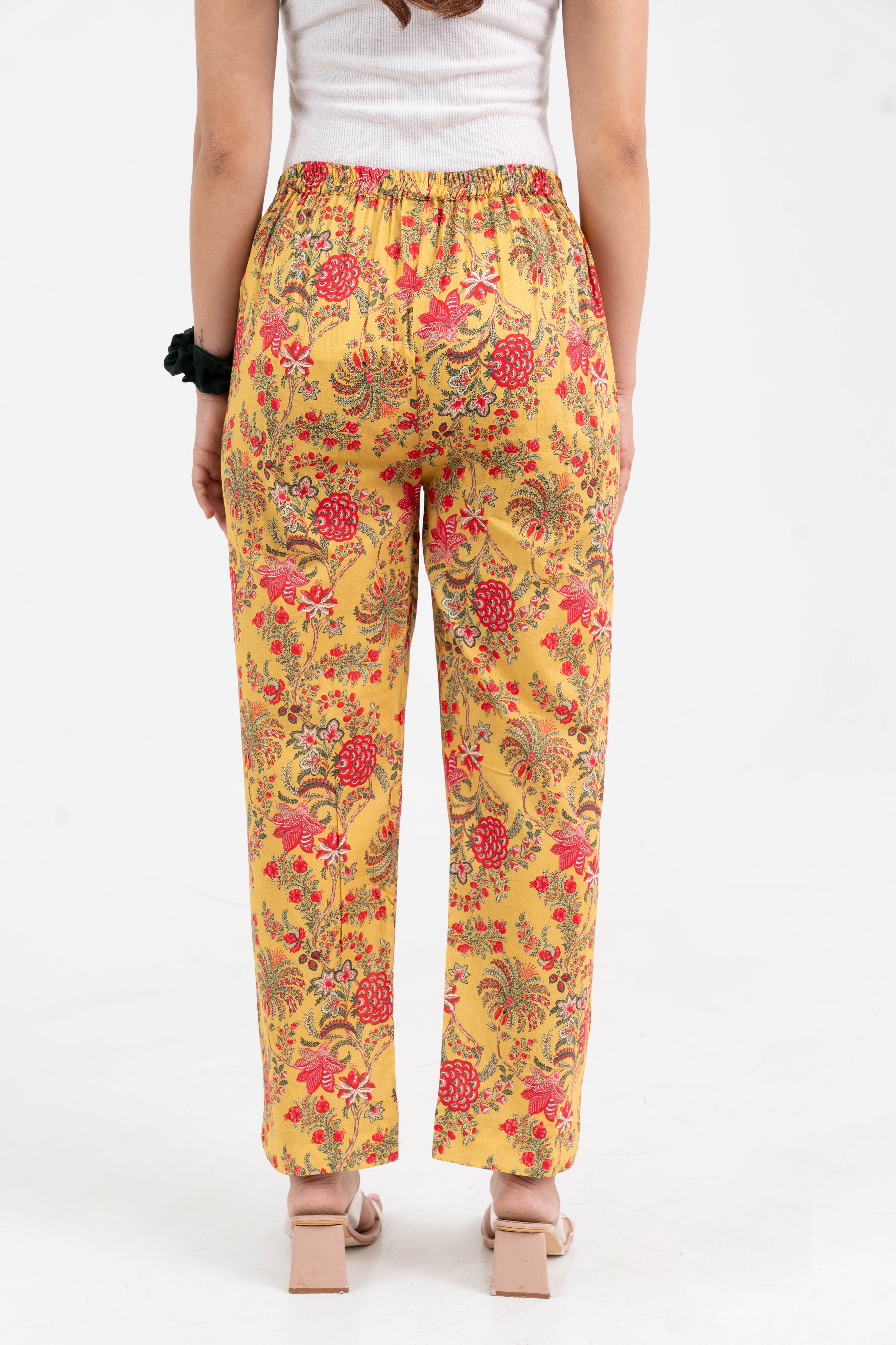 Yellow Floral Jaal Printed Pure Cotton Pant