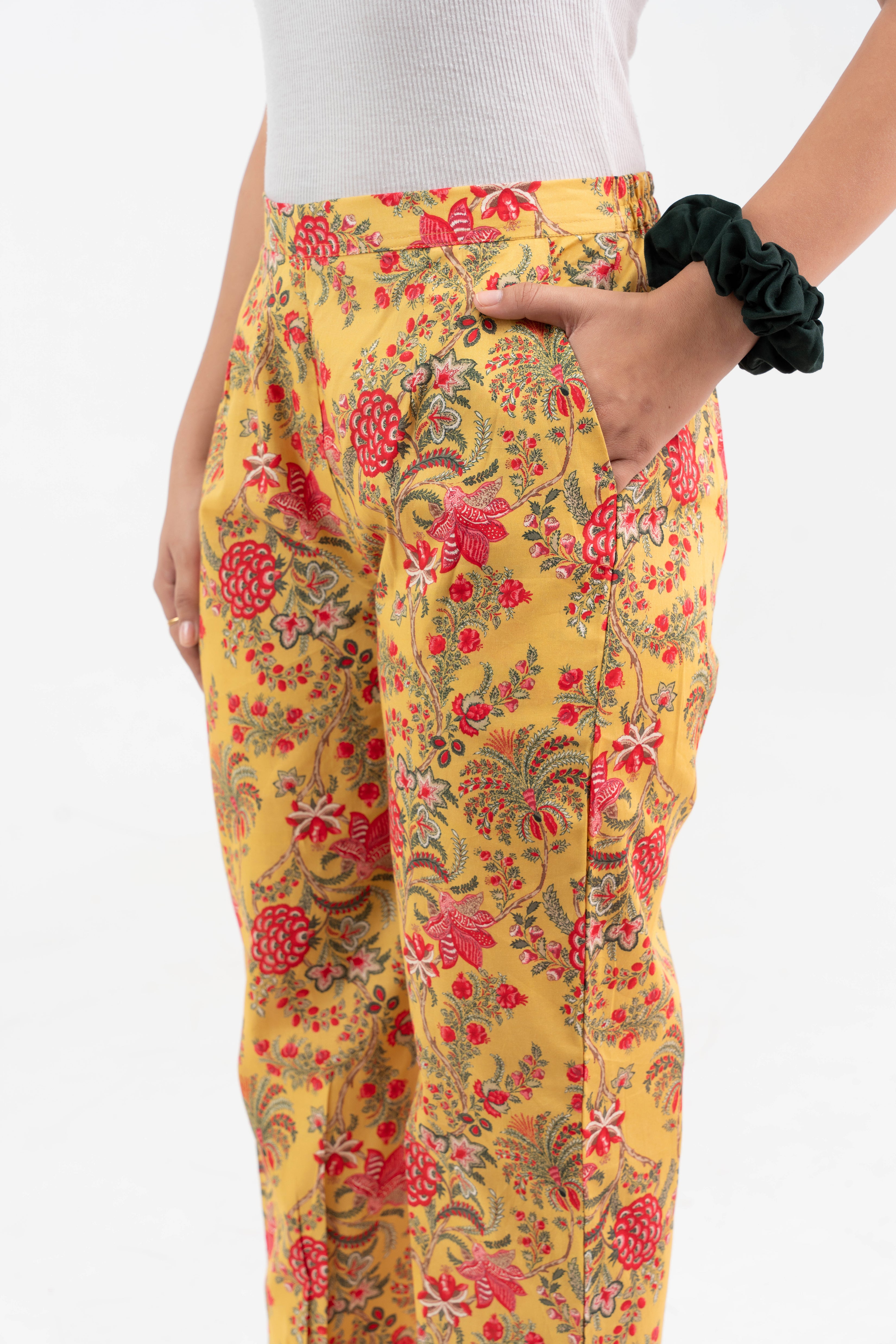 Yellow Floral Jaal Printed Pure Cotton Pant