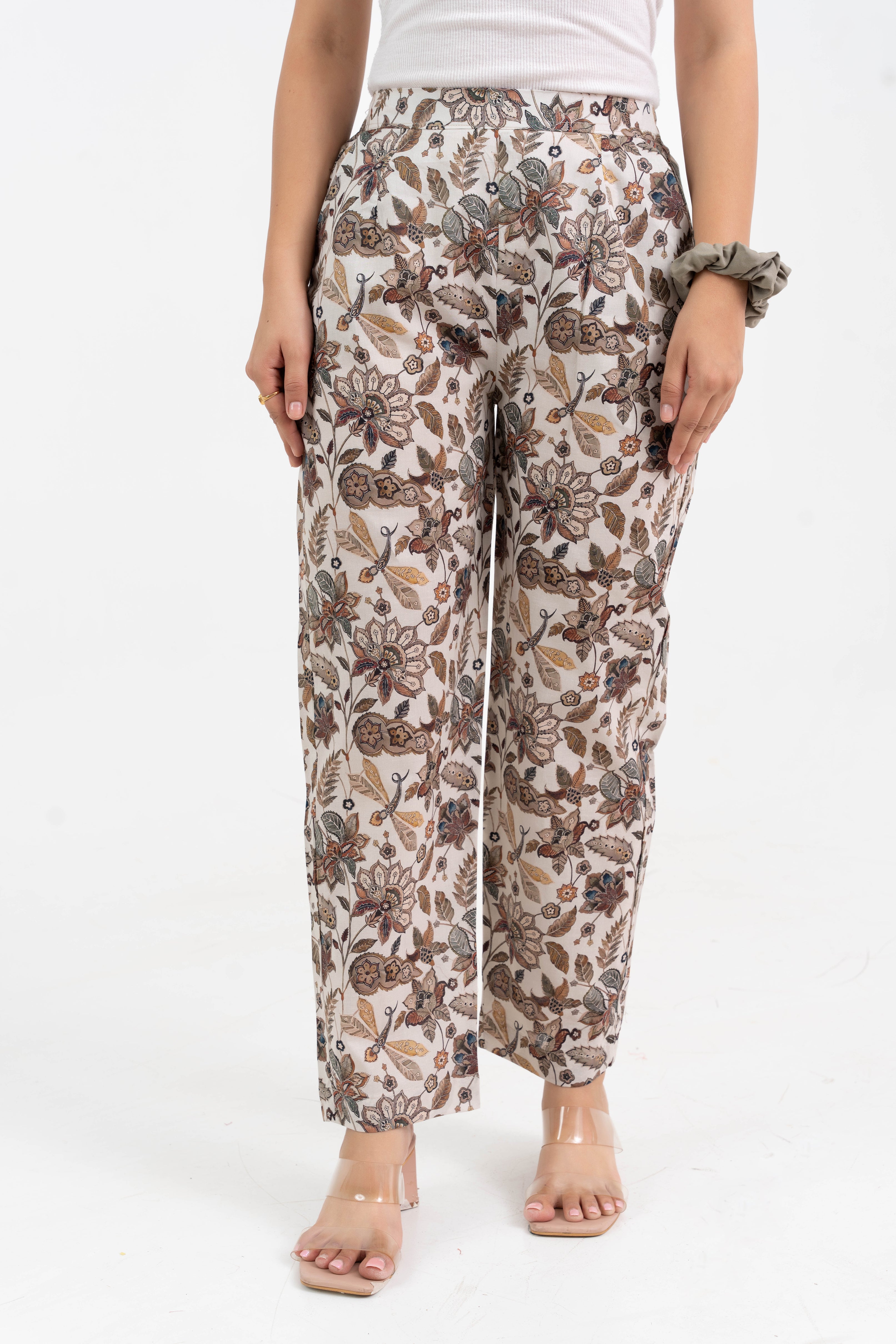 Off White Floral Jaal Printed Cotton Pant