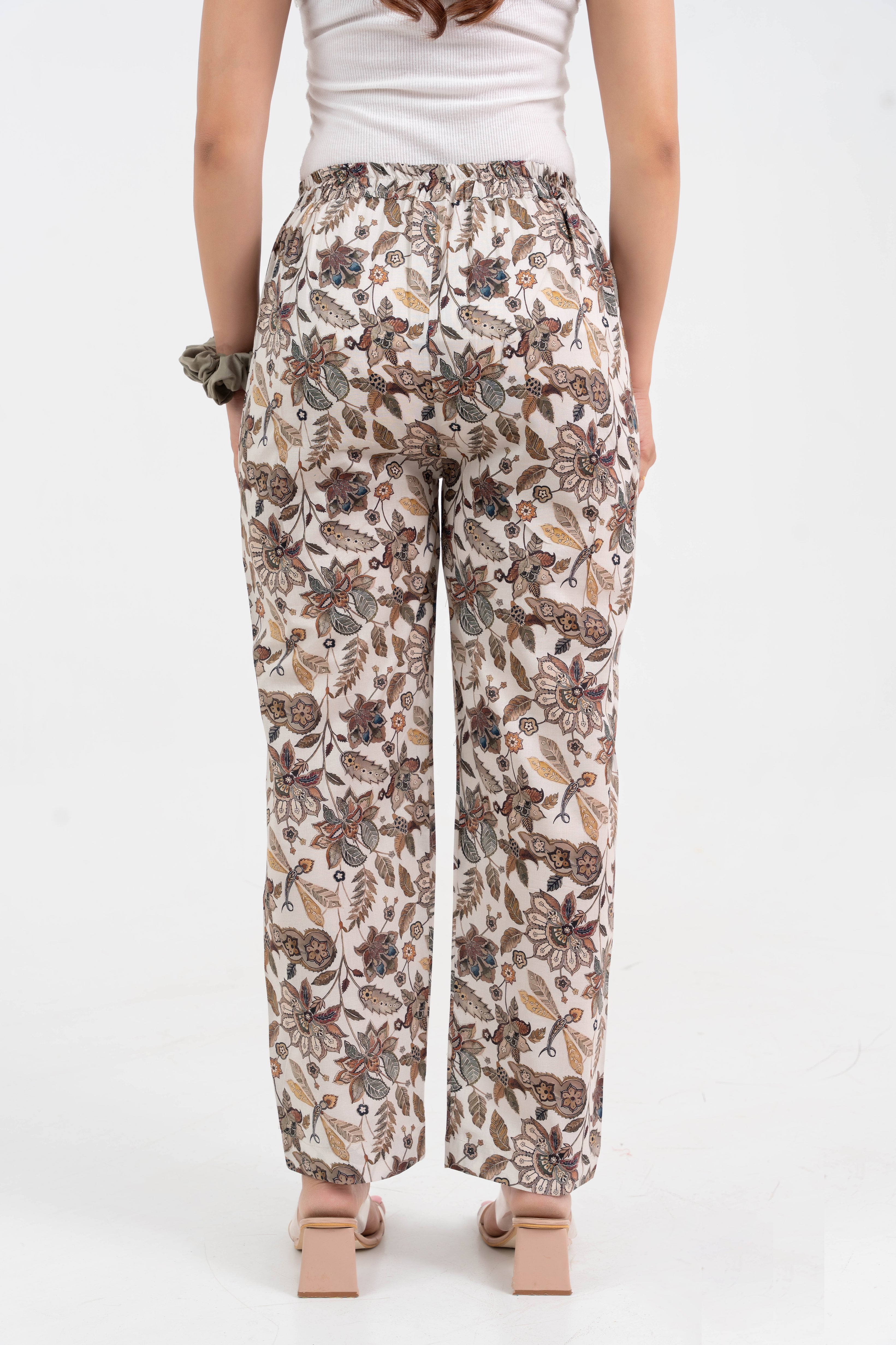 Off White Floral Jaal Printed Cotton Pant