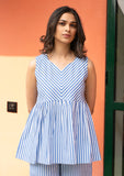 Blue Stripe Pure Cotton Sleeveless Co-ordset