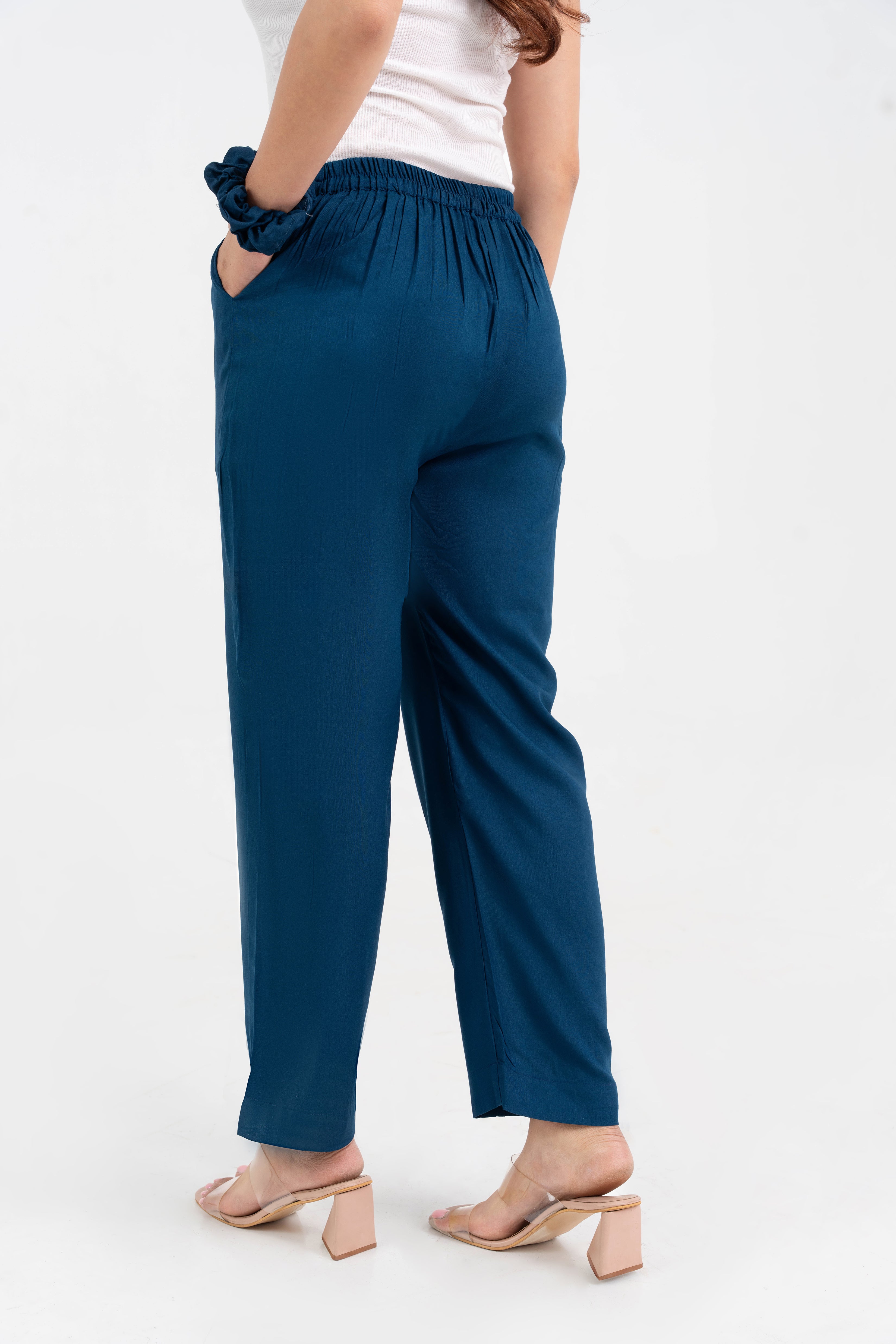 Sapphire Solid Viscose Pant with Pleated Bottom