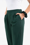 Green Solid Viscose Pant with Pleated bottom