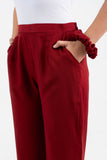 Maroon Solid Viscose Pant with Pleated Bottom