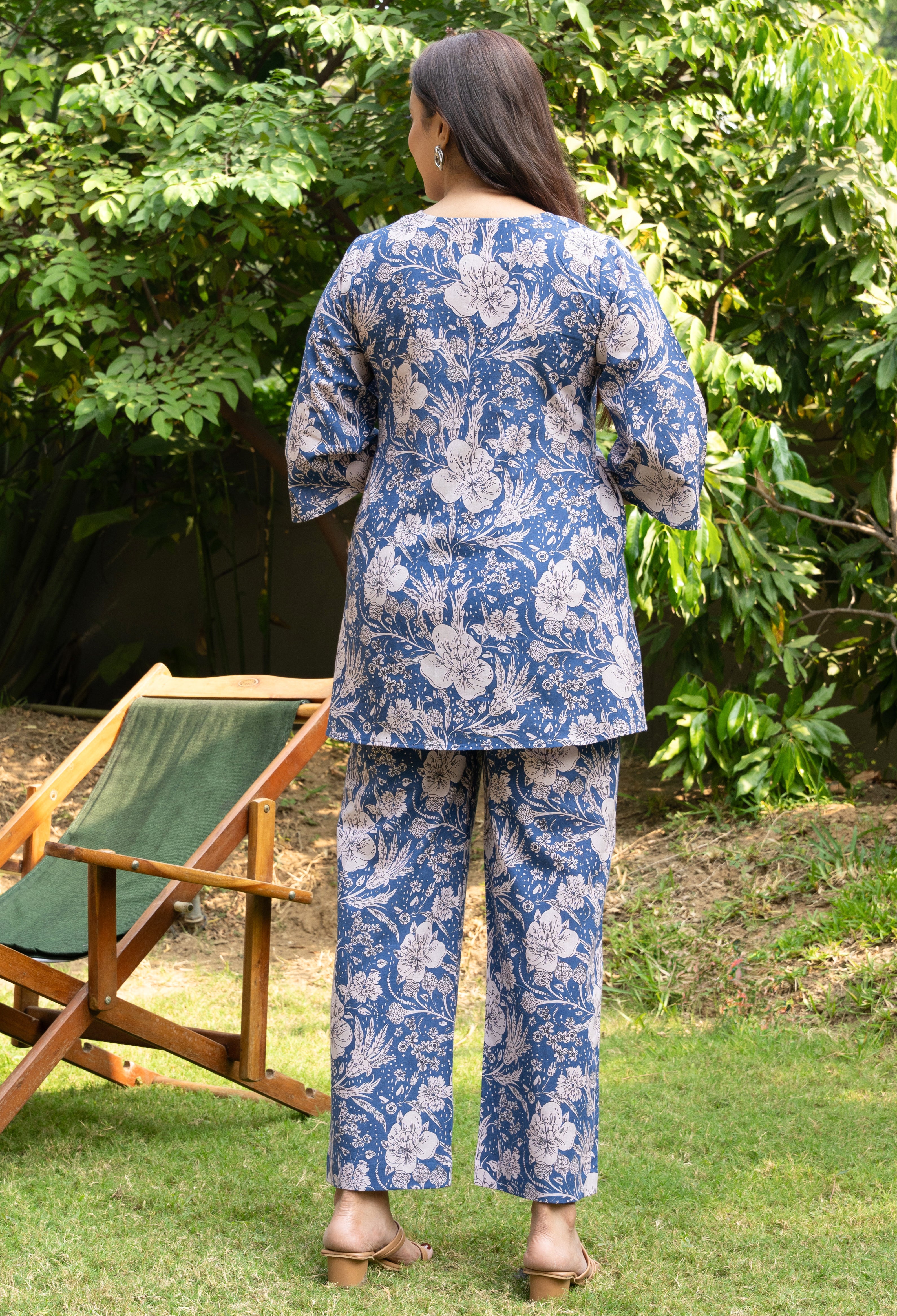 Blue Floral Printed Pure Cotton Block Printed Top