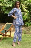 Blue Floral Printed Pure Cotton Block Printed Co-ord Set