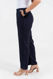 Navy Blue Solid Viscose Pant with Pleated Bottom