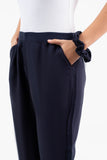 Navy Blue Solid Viscose Pant with Pleated Bottom