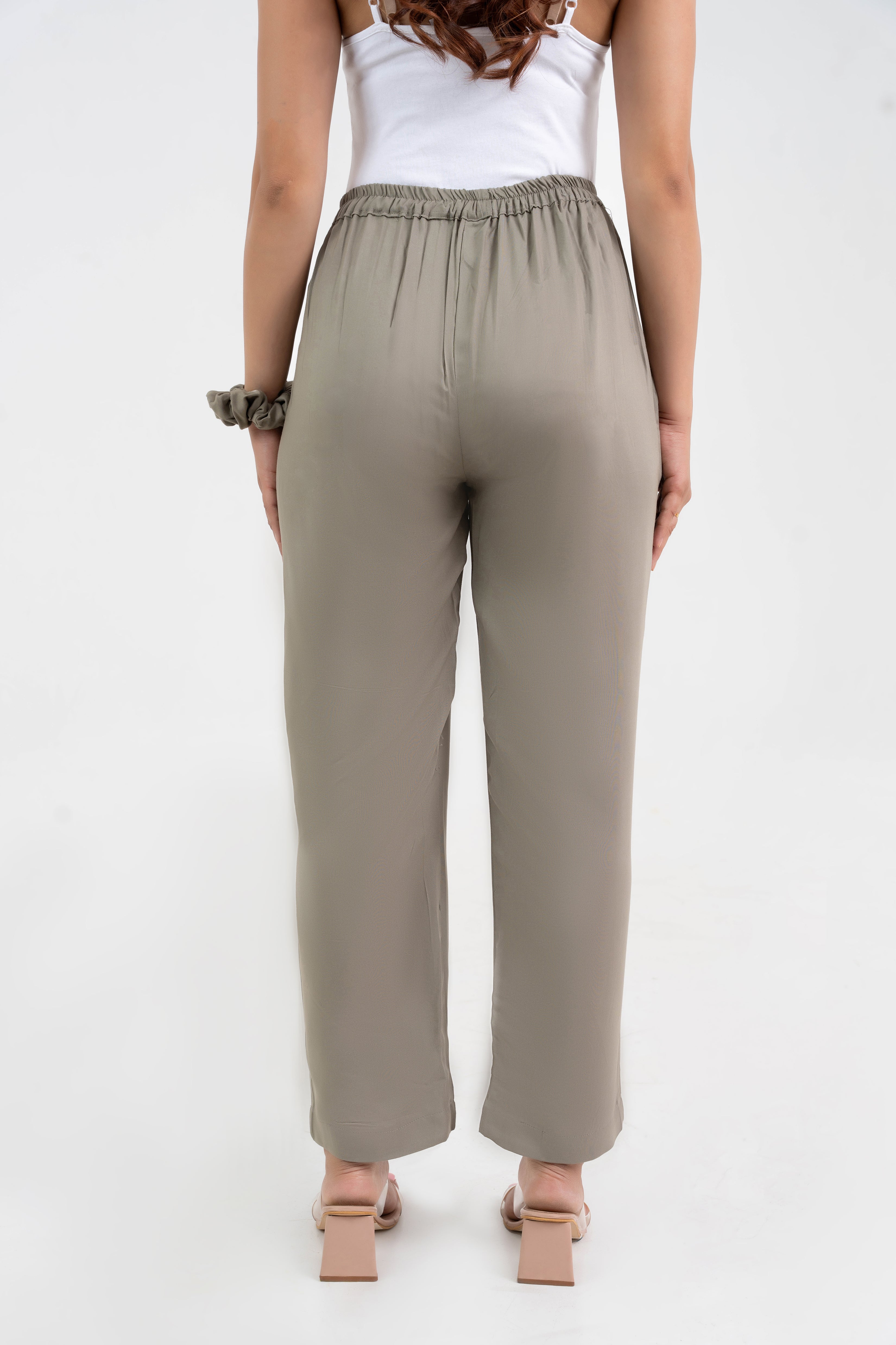 Light Brown Solid Viscose Pant with Pleated Bottom