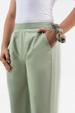 Pista Green Pure Cotton Solid Pant With Leaf Bottom