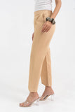 Beige Pure Cotton Solid Pant With Leaf Bottom