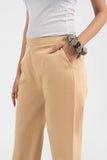 Beige Pure Cotton Solid Pant With Leaf Bottom