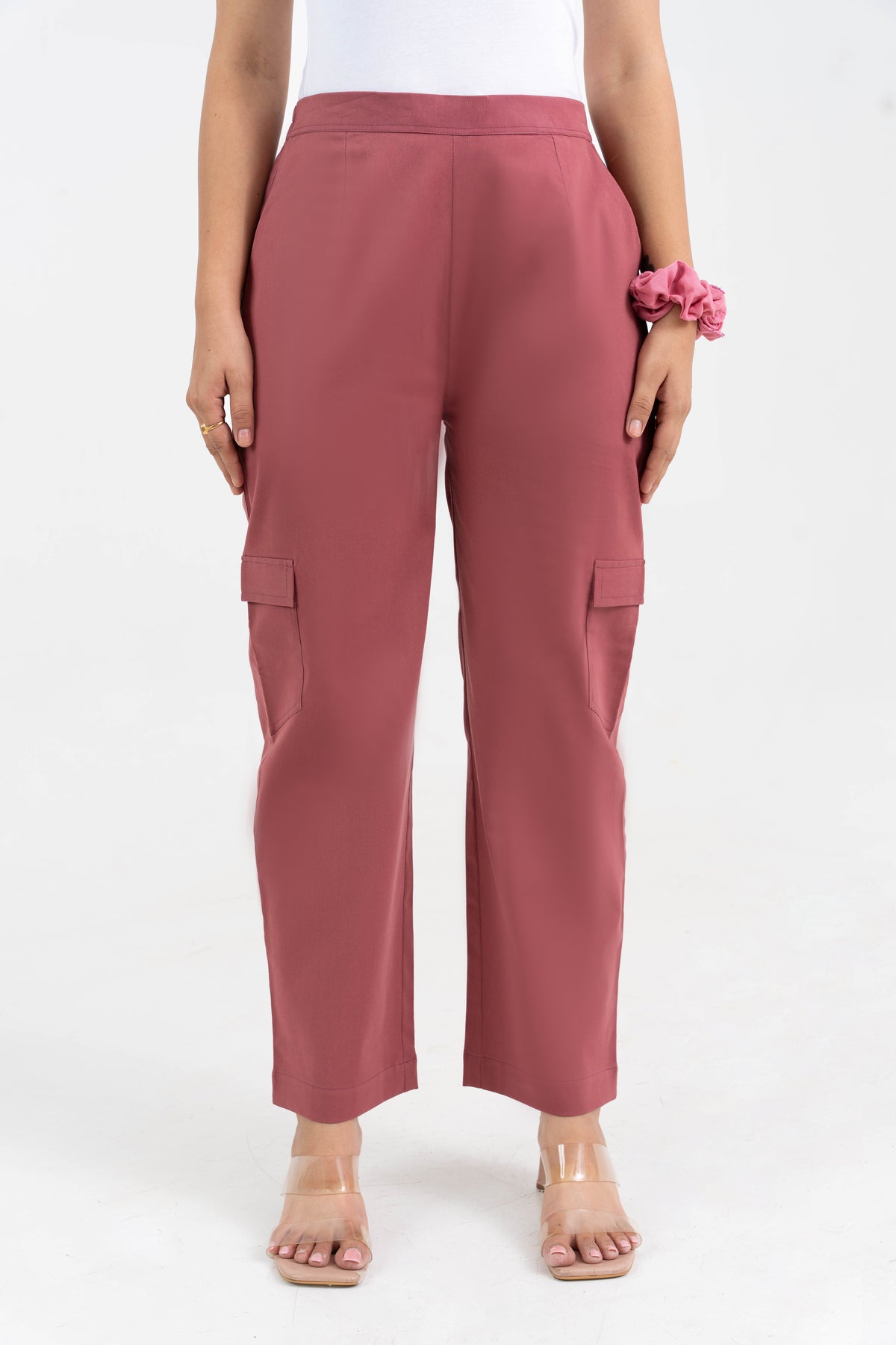 Mauve Pure Cotton Solid Cargo Pant