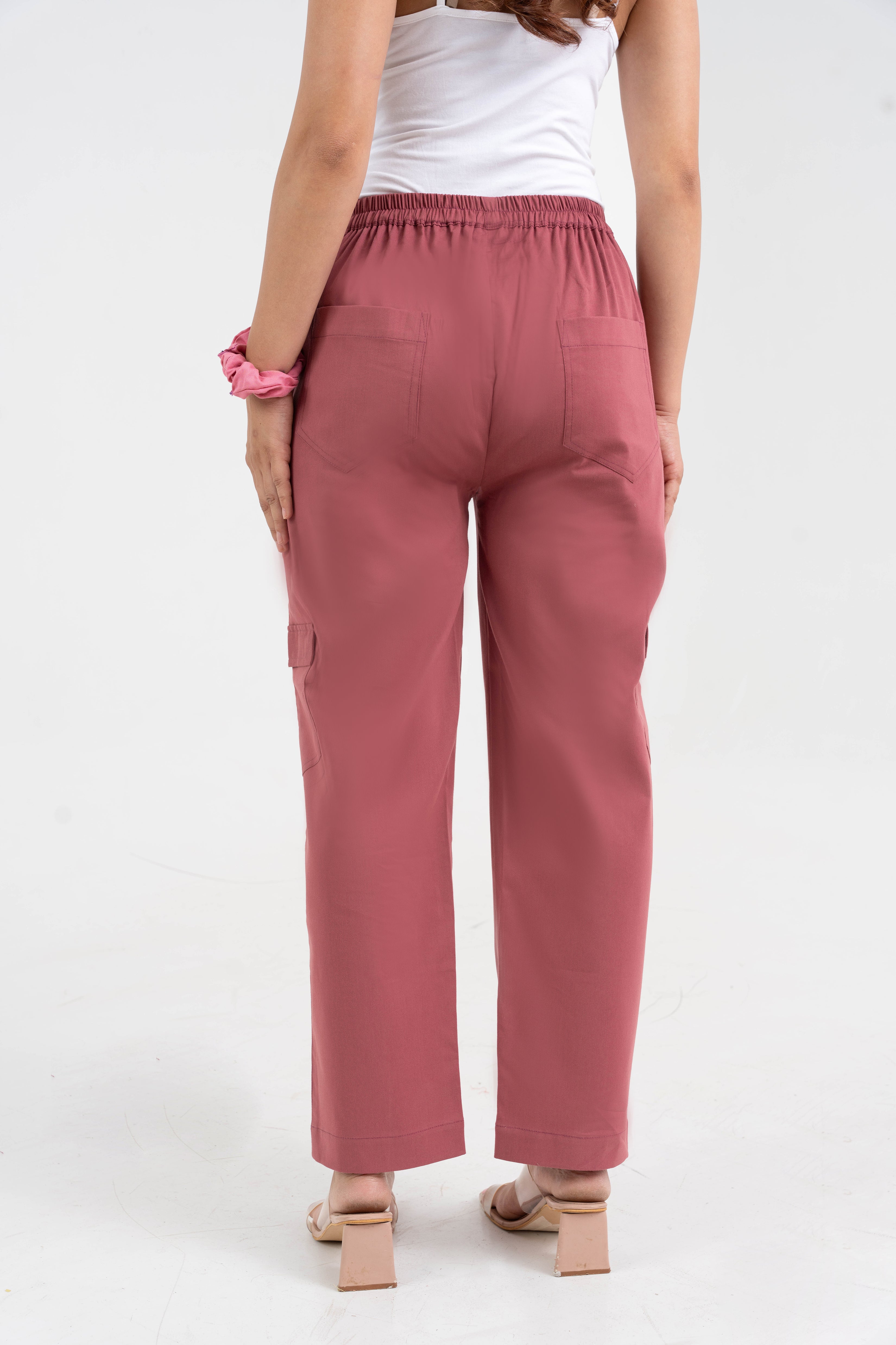 Mauve Pure Cotton Solid Cargo Pant