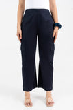 Navy Blue Pure Cotton Solid Cargo Pant