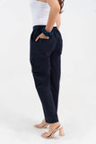 Navy Blue Pure Cotton Solid Cargo Pant