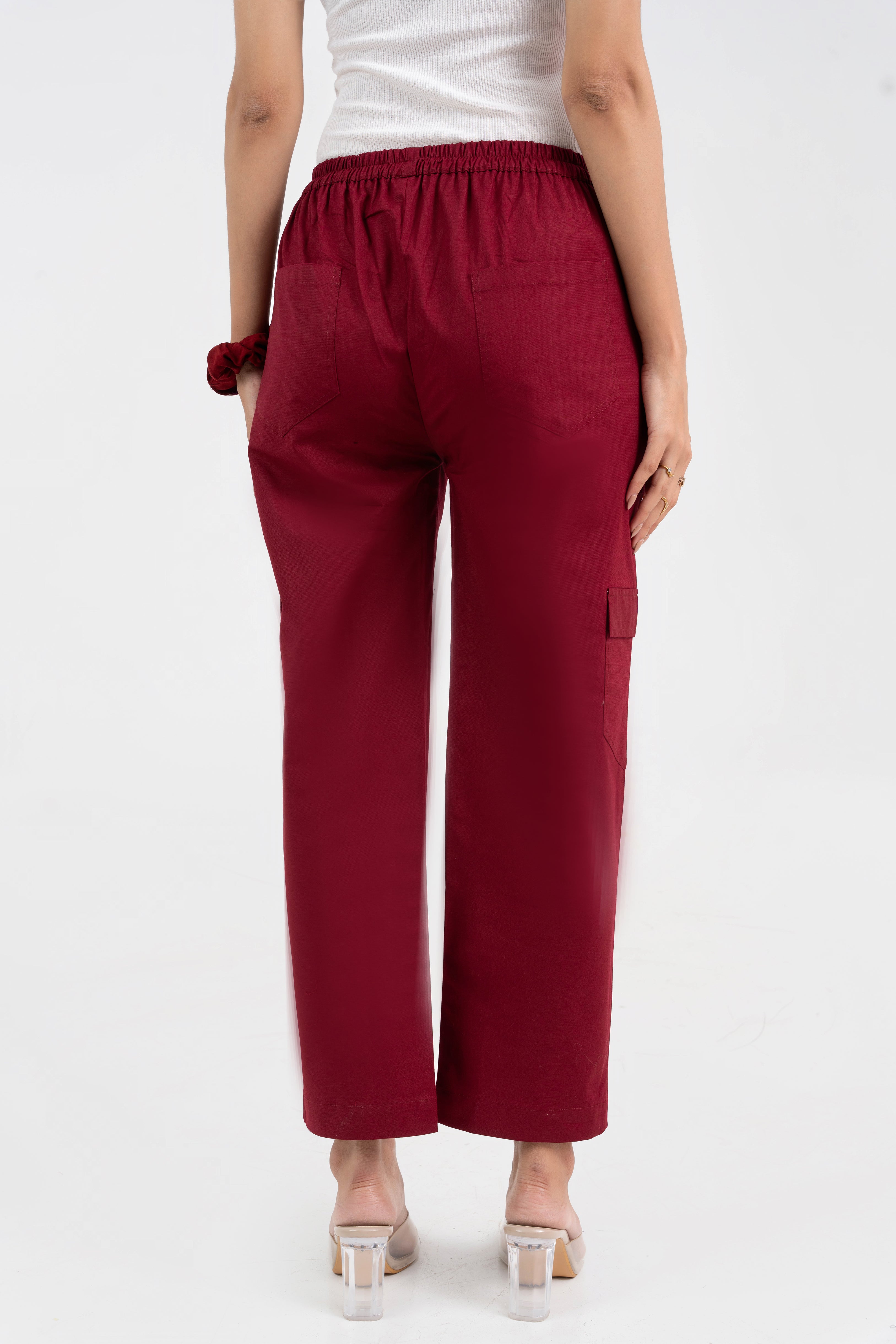 Maroon Pure Cotton Solid Cargo Pant