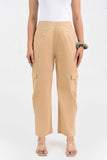 Beige Pure Cotton Solid Cargo Pant