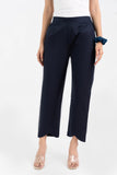 Navy Blue Pure Cotton Solid Pant With Leaf Bottom