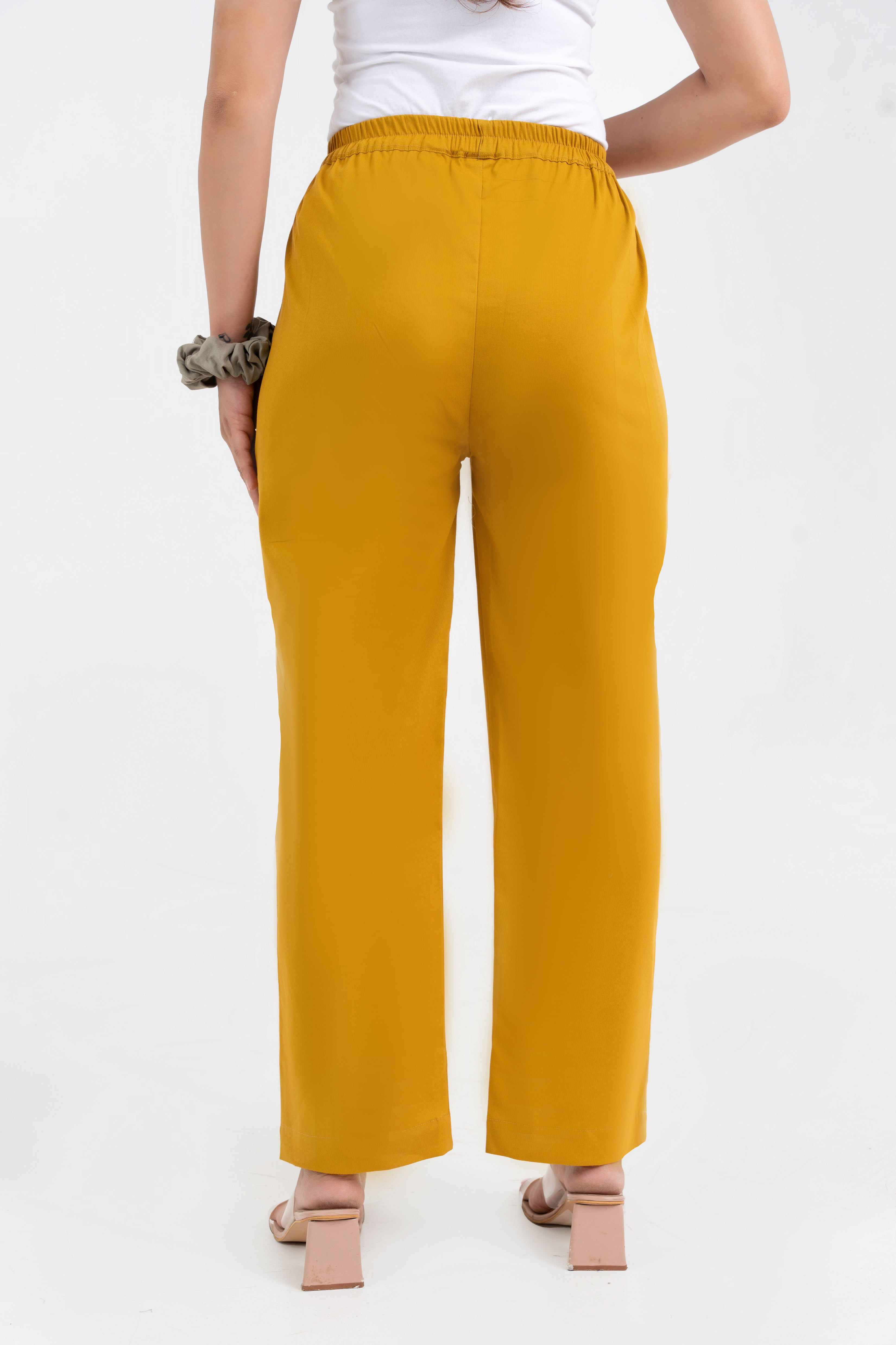 Mustard Pure Cotton Solid Pant With Leaf Bottom