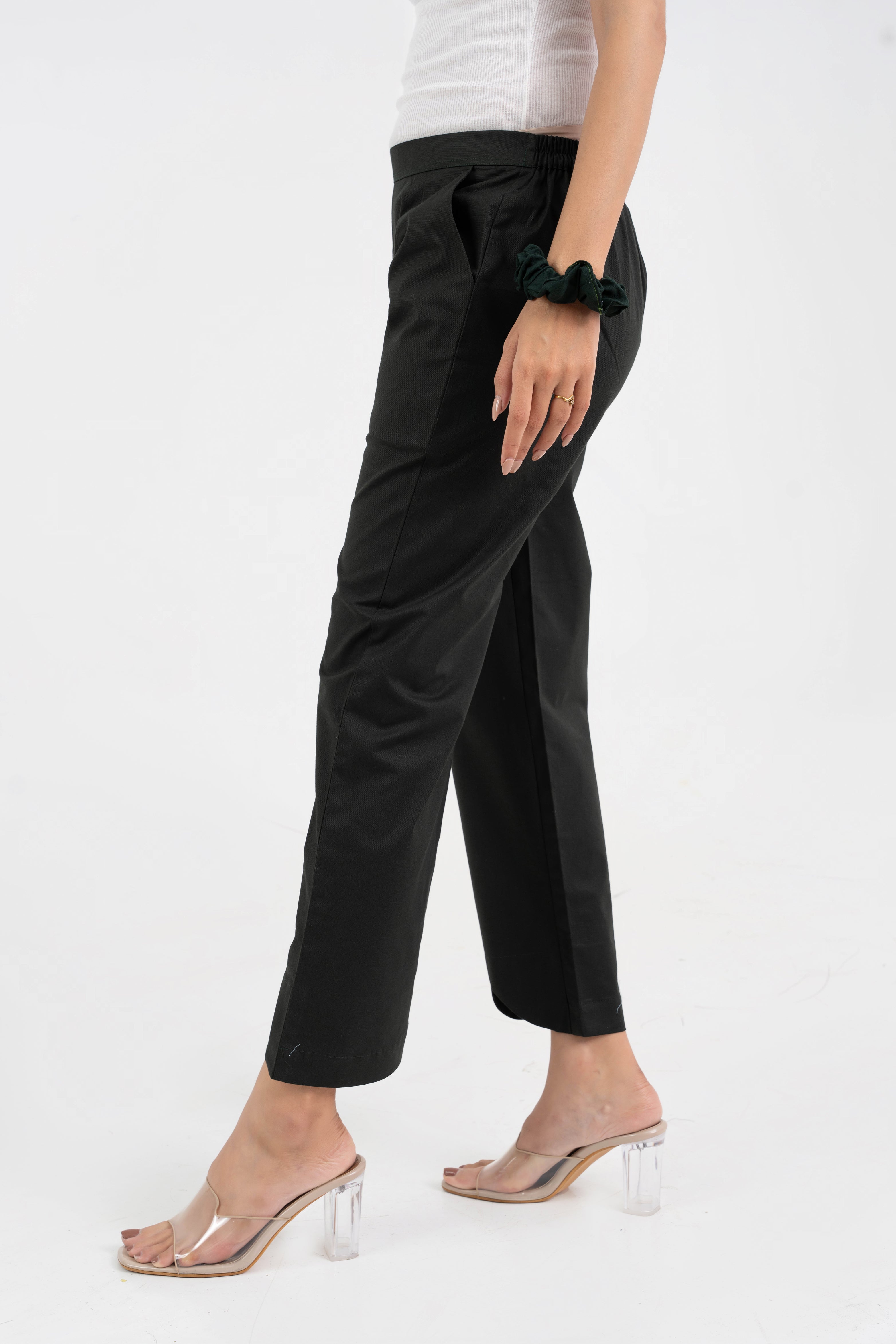 Black Pure Cotton Solid Pant With Leaf Bottom