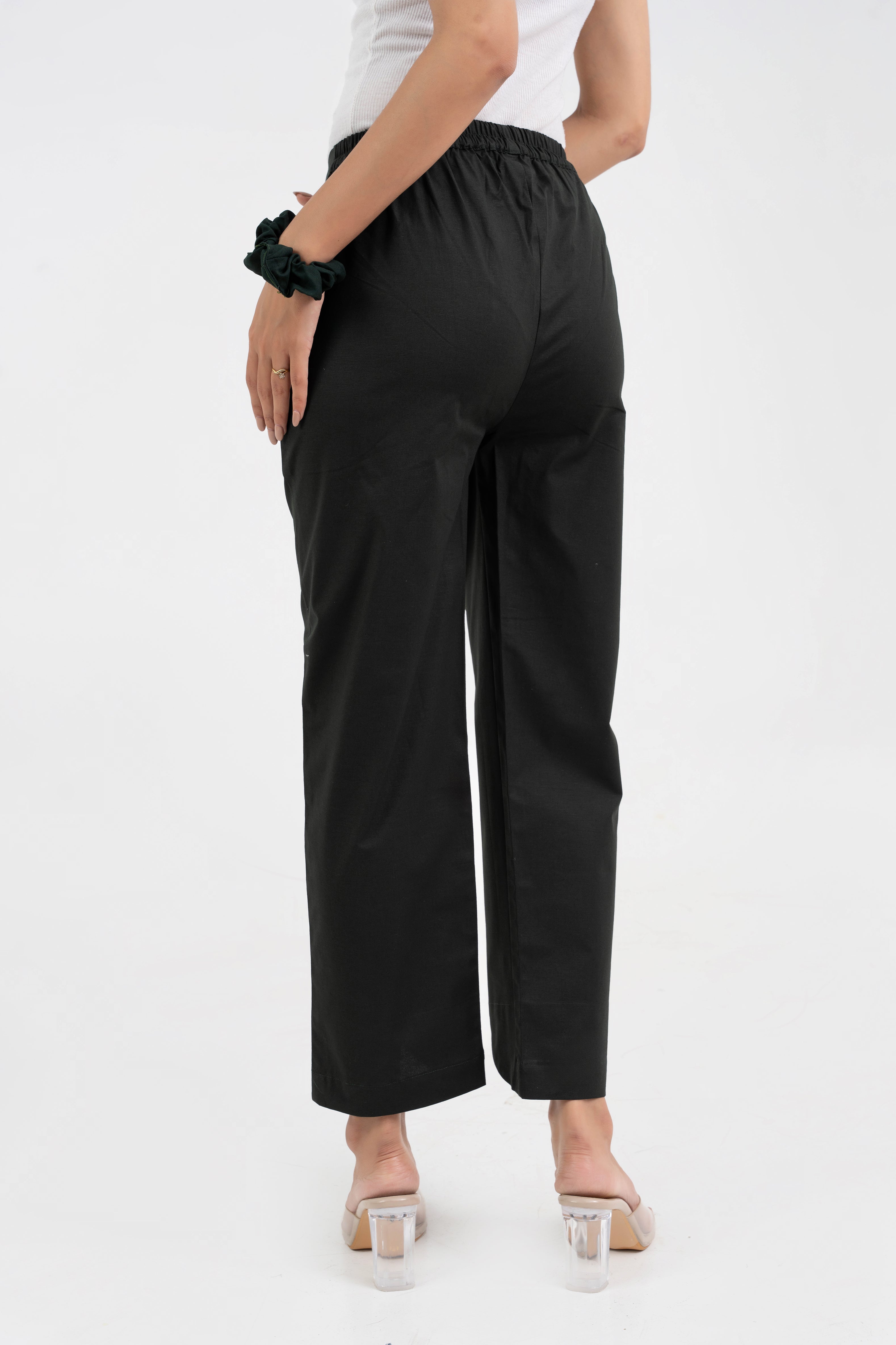 Black Pure Cotton Solid Pant With Leaf Bottom