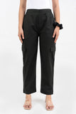 Black Pure Cotton Solid Cargo Pant