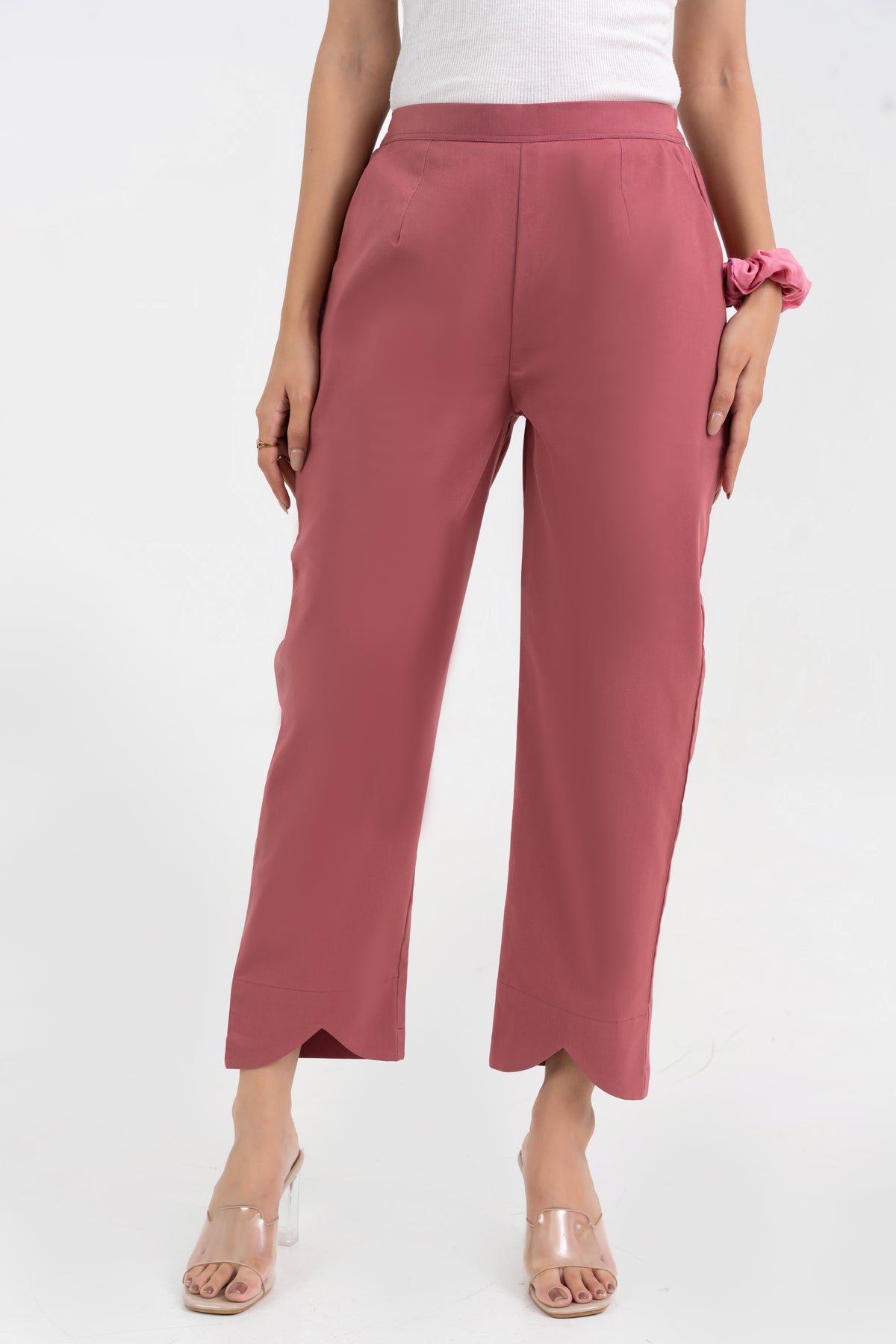 Mauve Pure Cotton Solid Pant With Leaf Bottom