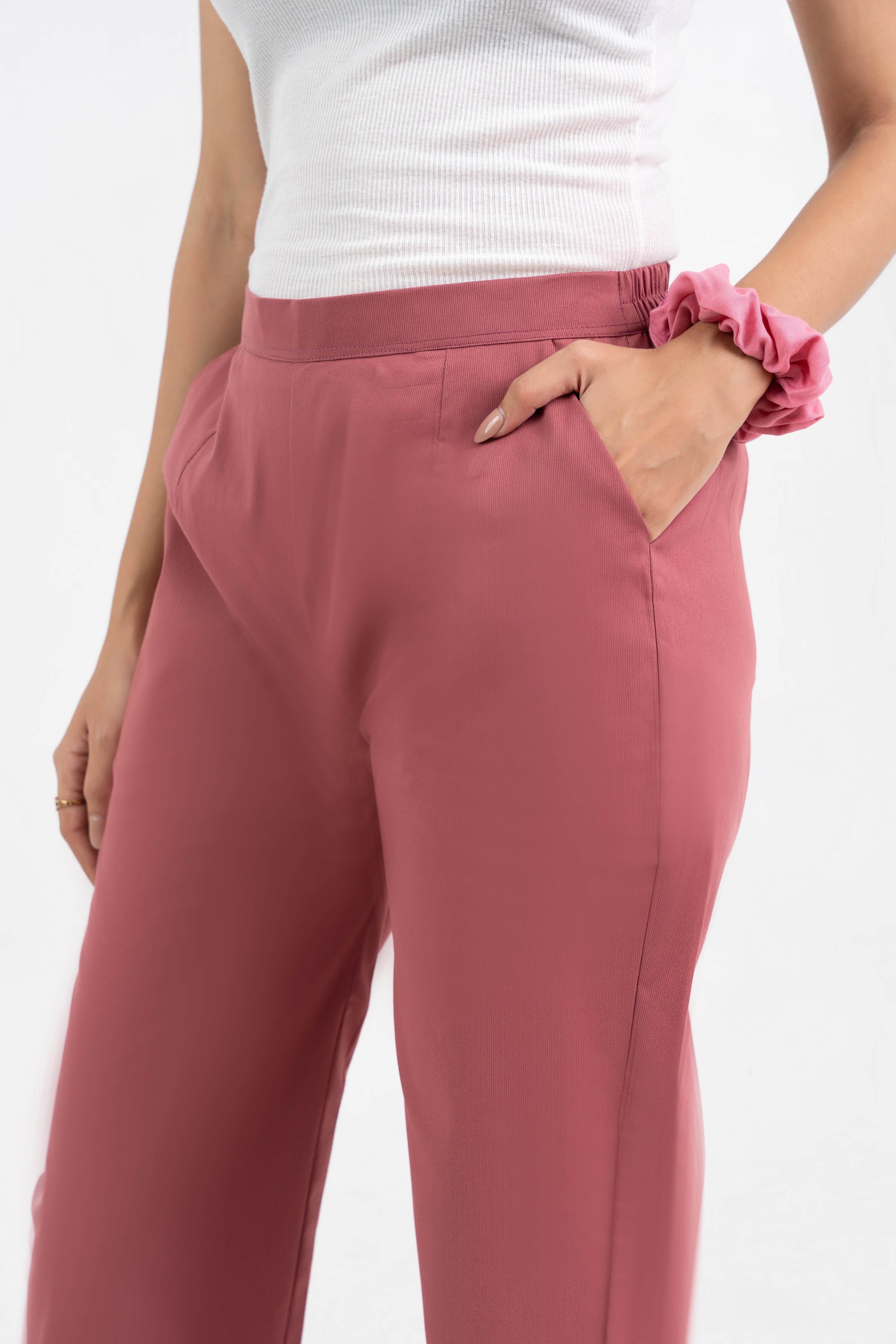 Mauve Pure Cotton Solid Pant With Leaf Bottom