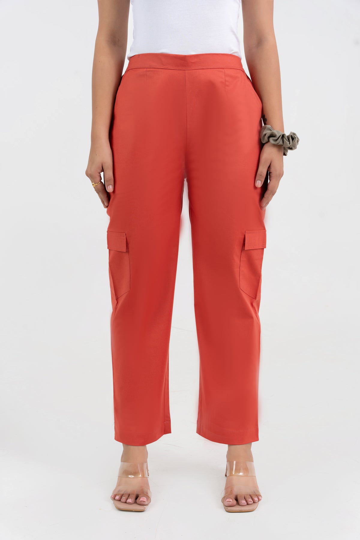 Peach Pure Cotton Solid Cargo Pant