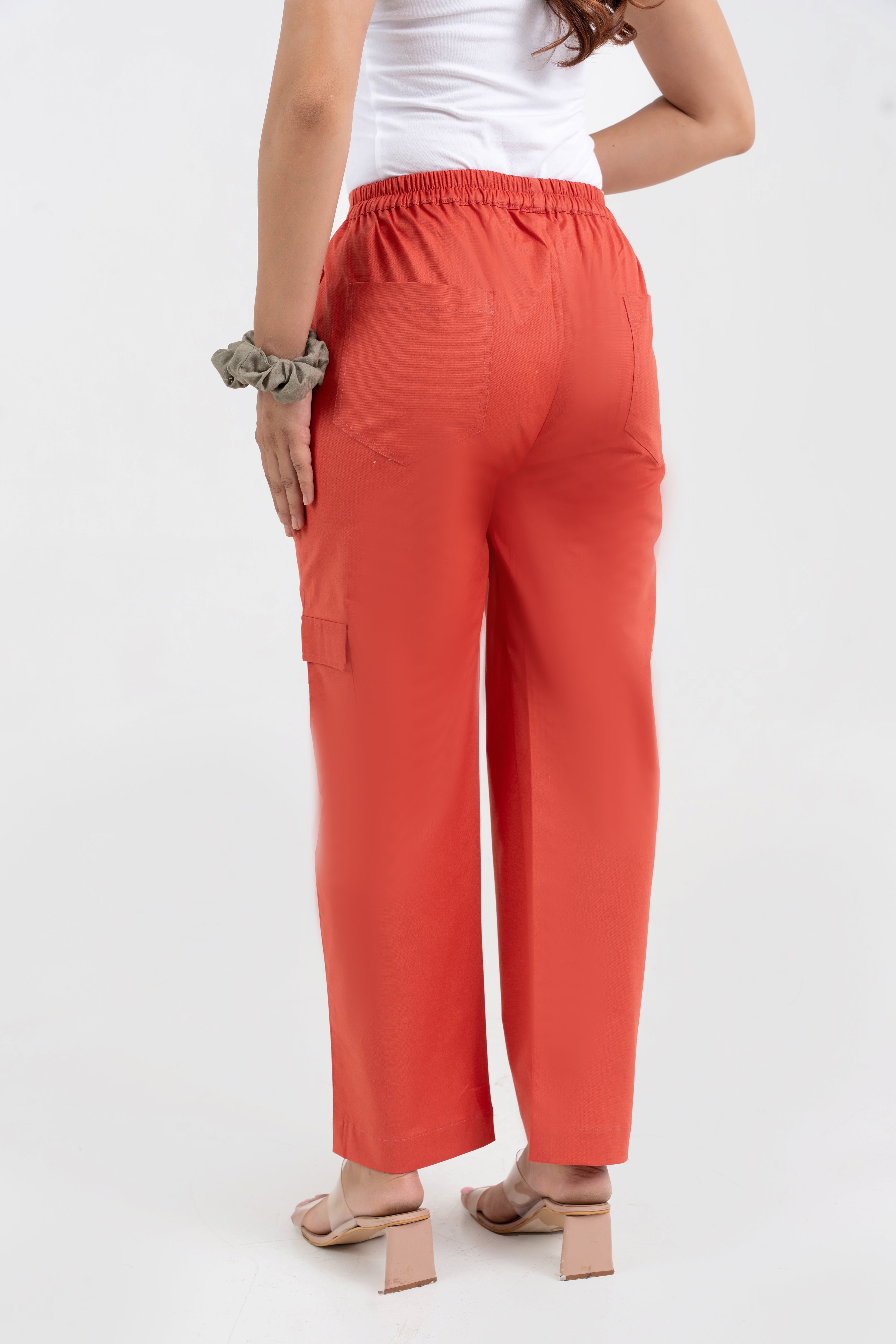 Peach Pure Cotton Solid Cargo Pant