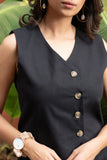 Black Pure Cotton Vest Coat (Top)