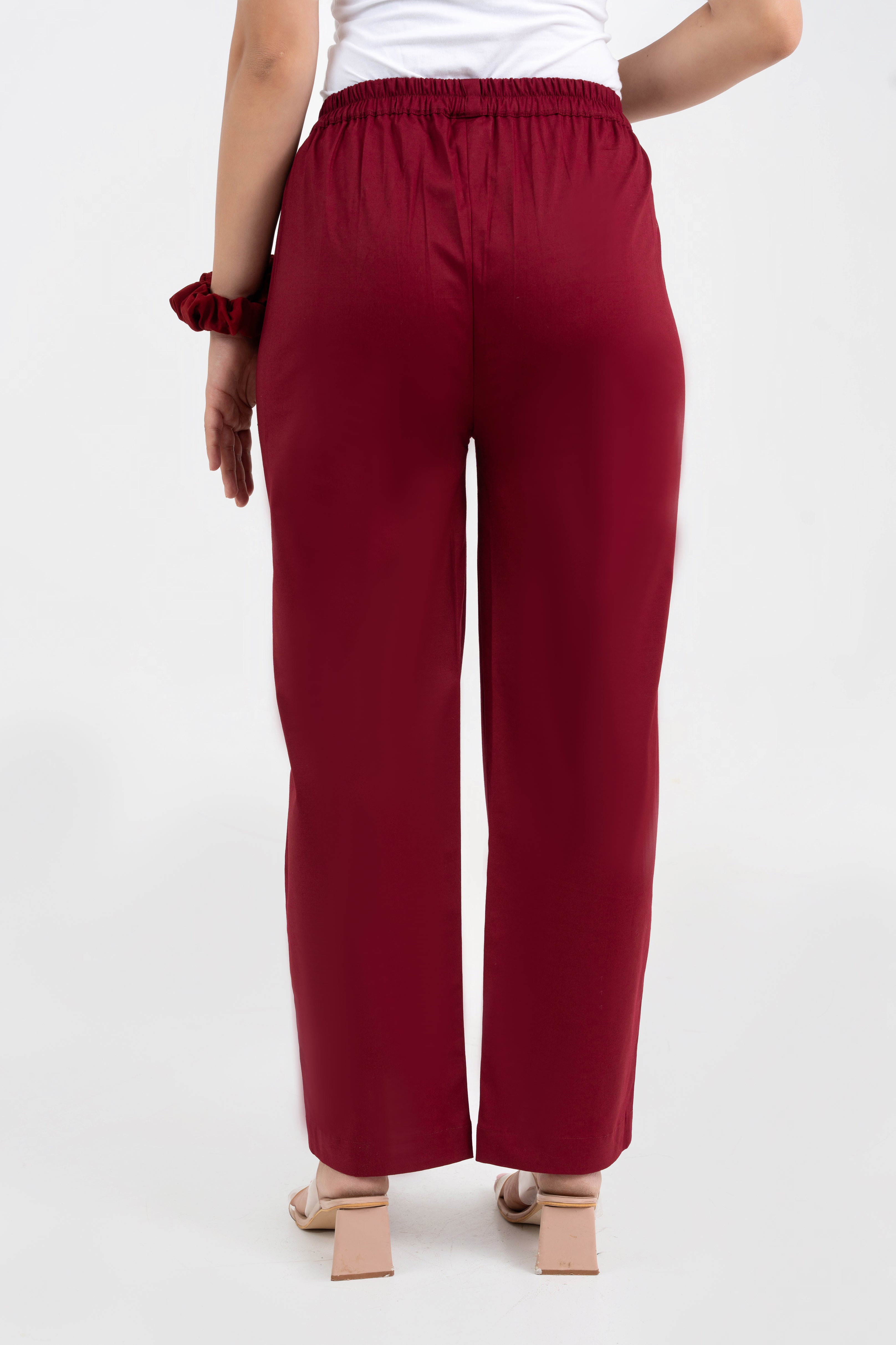 Maroon Pure Cotton Solid Pant With Leaf Bottom