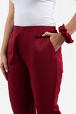 Maroon Pure Cotton Solid Pant With Leaf Bottom