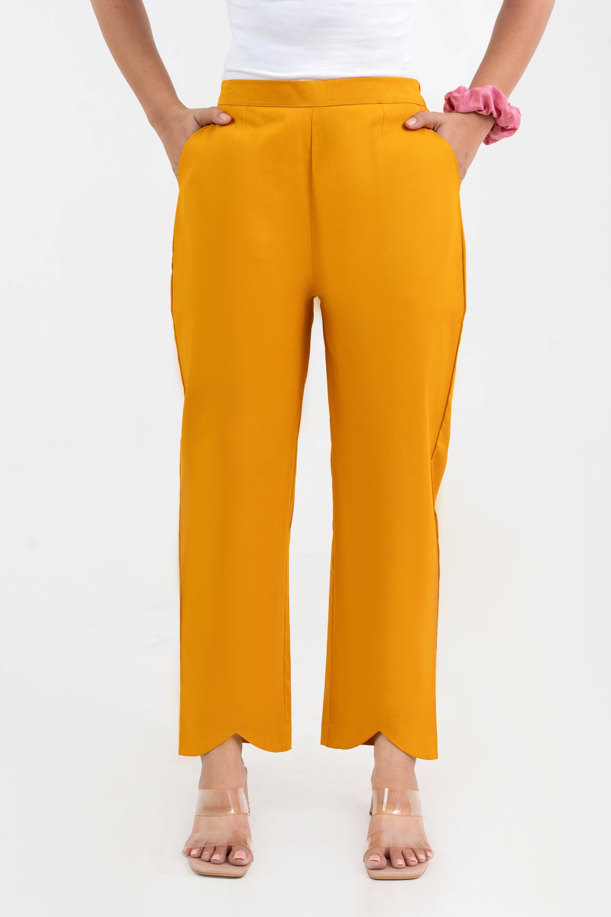 Chrome Pure Cotton Solid Pant With Leaf Bottom