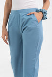 Light Blue Pure Cotton Solid Pant With Leaf Bottom