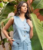 Light Blue Pure Cotton Vest Coat (Top)