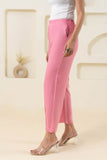 Pink Solid Viscose Pant with Pleated Bottom